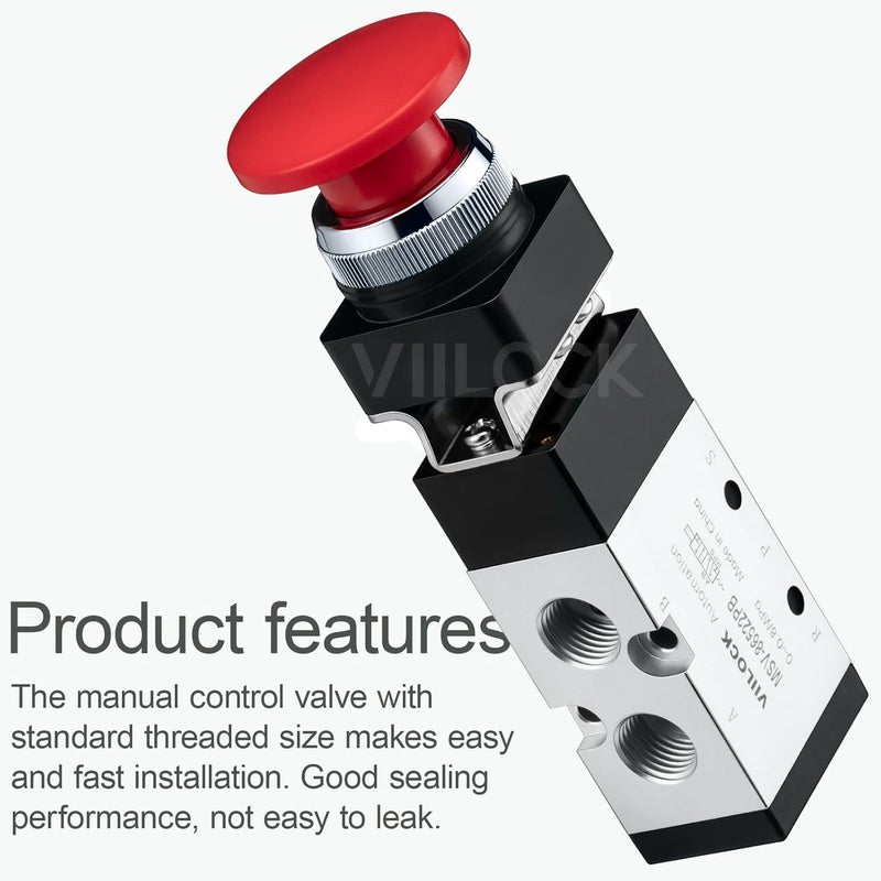 VIILOCK Pneumatic Mechanical Valve, 1/4” NPT 5 Way 2 Position Momentary Push Button Manual Control Air Valve MSV-86522PB - Image 2